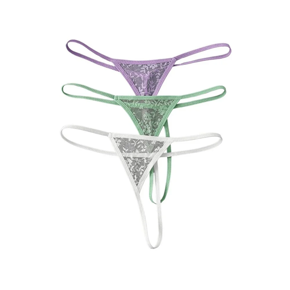 SOLY HUX Women's 3 Piece Lace Thongs Panties Underwear Low Rise Panty Set Purple